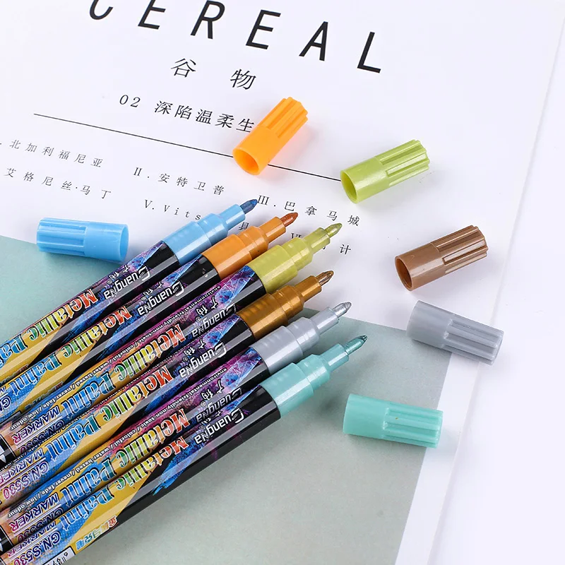 6/24 Colors Acrylic Metallic Marker Pens Extra Fine Point Paint Pen Art  Permanent Markers Painting for Cards Signature Lettering