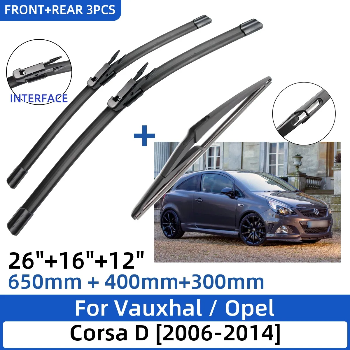 

Щетки стеклоочистителя для Vauxhal / Opel Corsa D 2006-2014 26 + 16 + 12 дюймов