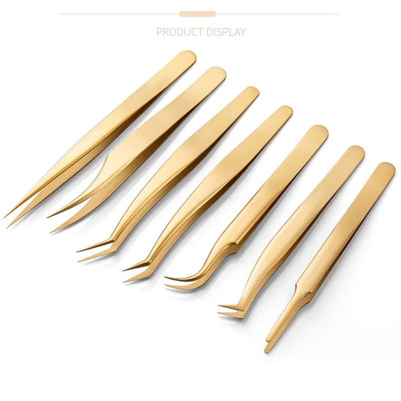 1PC Tweezers For Eyelash Extension Gold Straight Stainless Steel Fake Lash Nail Art Hair Clip Plier False Eyelashes Beauty Tools 2