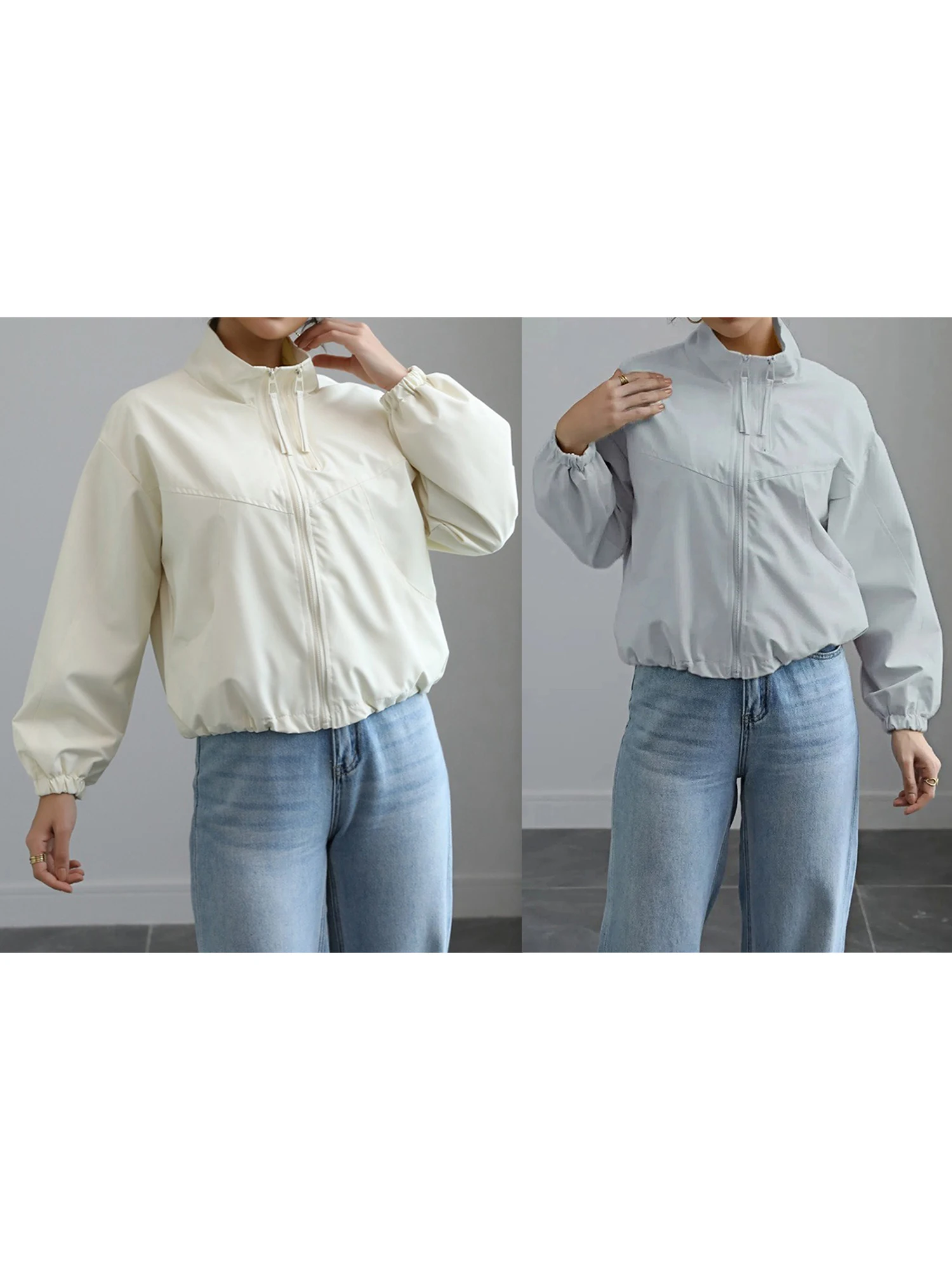 Stylish Women s Lightweight Jacket with Collar Long Sleeves Zipper Closure and Solid Color Design for Casual Fall Fashion