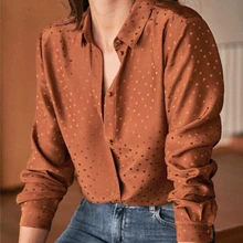 

Polka Dot New 2022 Natural Silk Full Sleeve Shirt Women Blouse Print High Quality Poplin Casual Shirts Single Breasted Fashion