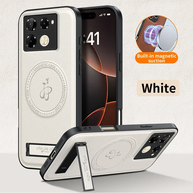 Leather Magnetic Stand Case with Wireless Charging & Shockproof Protection