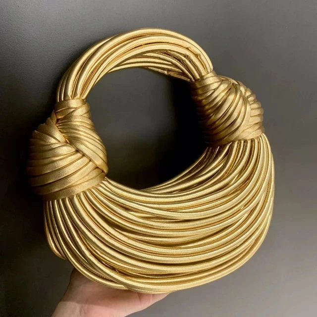 Handbags for Women 2024 New Gold Luxury Designer Brand Handwoven Noodle Bags Rope Knotted Pulled Hobo Silver Evening Clutch Chic 1