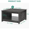Coffee Table Farmhouse, Square Coffee Table with Semi Open Storage Compartment, Dark Country Style Oak 2
