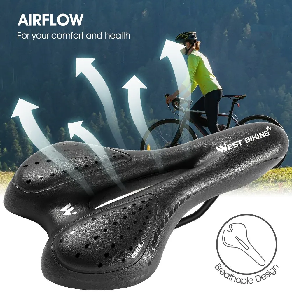 Bicycle Saddle Bicycle Seat Cushion Bike Riding Cushion WEST BIKING Bike Saddle MTB Mountain Road Bicycle Seat PU Leather Gel Painless Cycling Cushion BMX Comfortable Shockproof Parts
