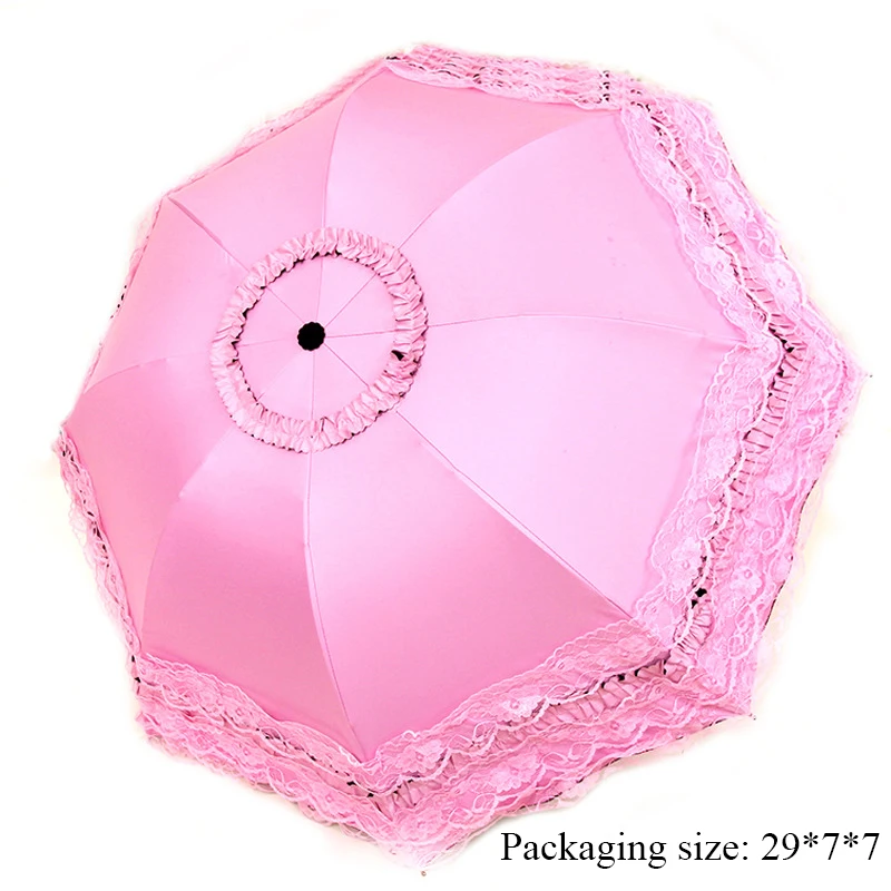 

Sunny and Rainy Umbrella for Women Fashion Protection UV Lace Folding Umbrella Parasol Black Coating Anti UV Lace Umbrella