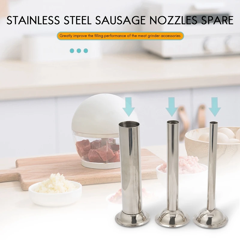 Kitchen Utensils 3Pcs Stainless Steel Sausage Stuffer Filling Tubes Funnels Nozzles Spare Parts Filler Tube Base Diameter:58Mm