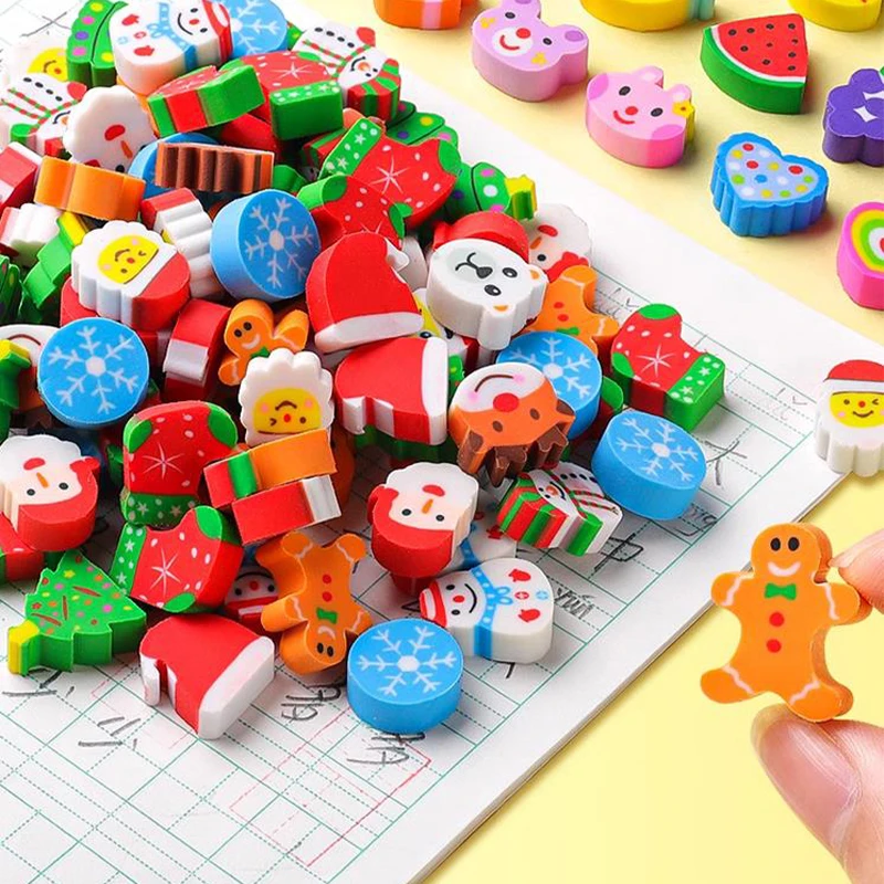 

1 Box Cartoon Erasers Snowman Santa Elk Christmas Ball Rubber Eraser Kids Gift Kawaii Stationery School Office Supplies