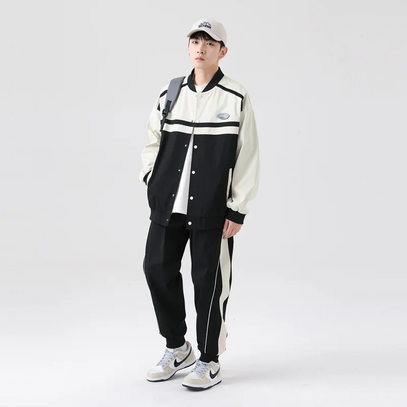 

M--5XL Mens Set Spring/autumn Male O-neck Long Sleeve Coat+pants 2pcs Suits Print Fitness Couple Casual Clothes Hw133
