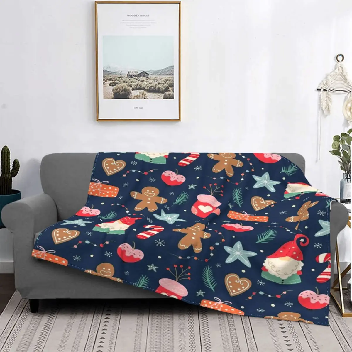 Manta A Cuadros Para Cama, Cobertor Para Sofá, De Verano, Bonito Gnomo De Navidad, Pan De Jengibre, 1 Manta