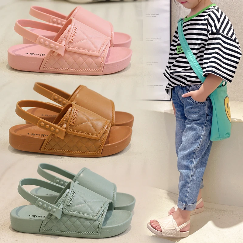 Solid PVC Children's Sandals Shoes 2022 Summer Waterproof Flats Girls Beach Shoes Fashion Soft Non Slip Princess Kids Sandal children's sandals