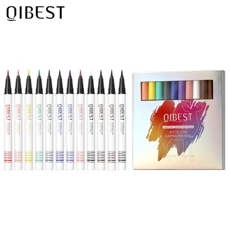 

QIBEST 12pcs Matte Liquid Eyeliner Set Waterproof Charming Eyes Makeup Long Lasting Non-smudge Easy To Color Cosmetics