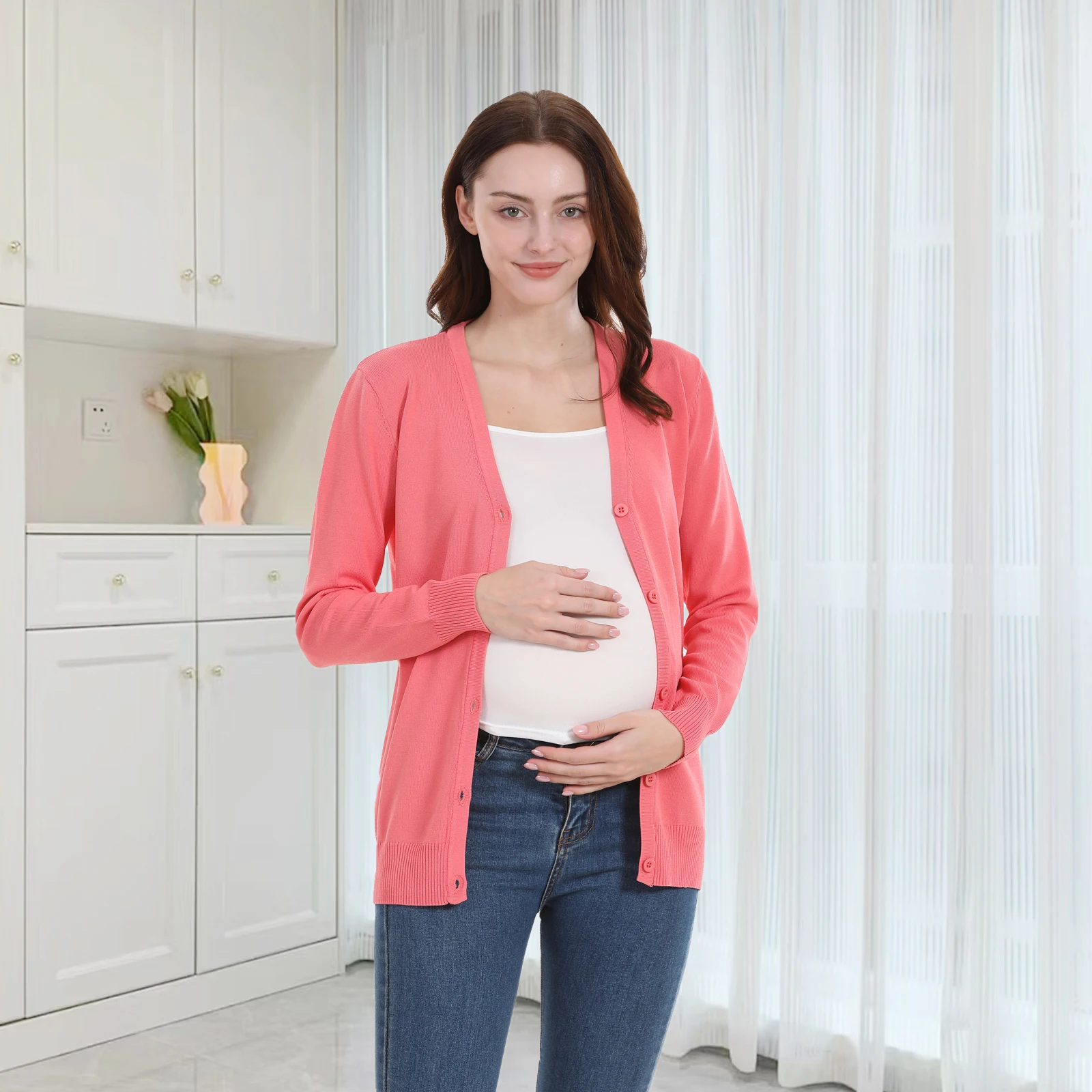 Plus Size Pregnant Women Coat Cardigan Spring Long Sleeve Maternity Sweater Stretch Breastfeeding Clothes US Size women jacket