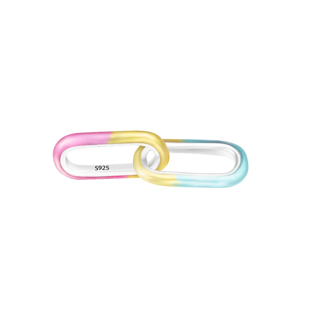 

100% 925 Sterling Silver Styling Tie-dye Double Link Charm Fit Original Me Bracelet Beads for Jewelry Making Gift Pouch