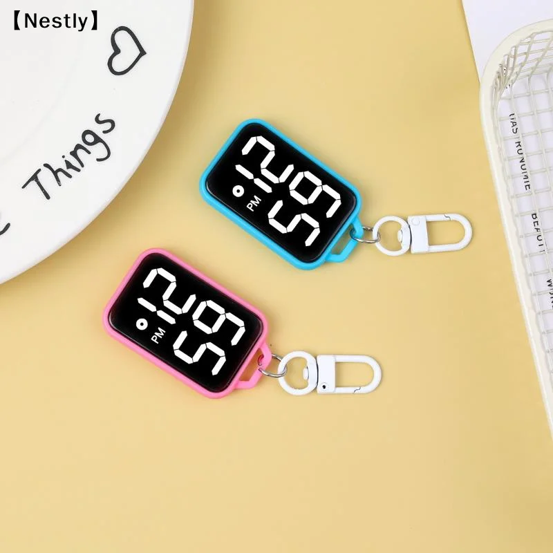 1Pc LED 키체인 포켓 시계 디지털 디스플레이 전자 시계 젊은 학생 배낭 열쇠 펜던트 시계 〔Nest〕