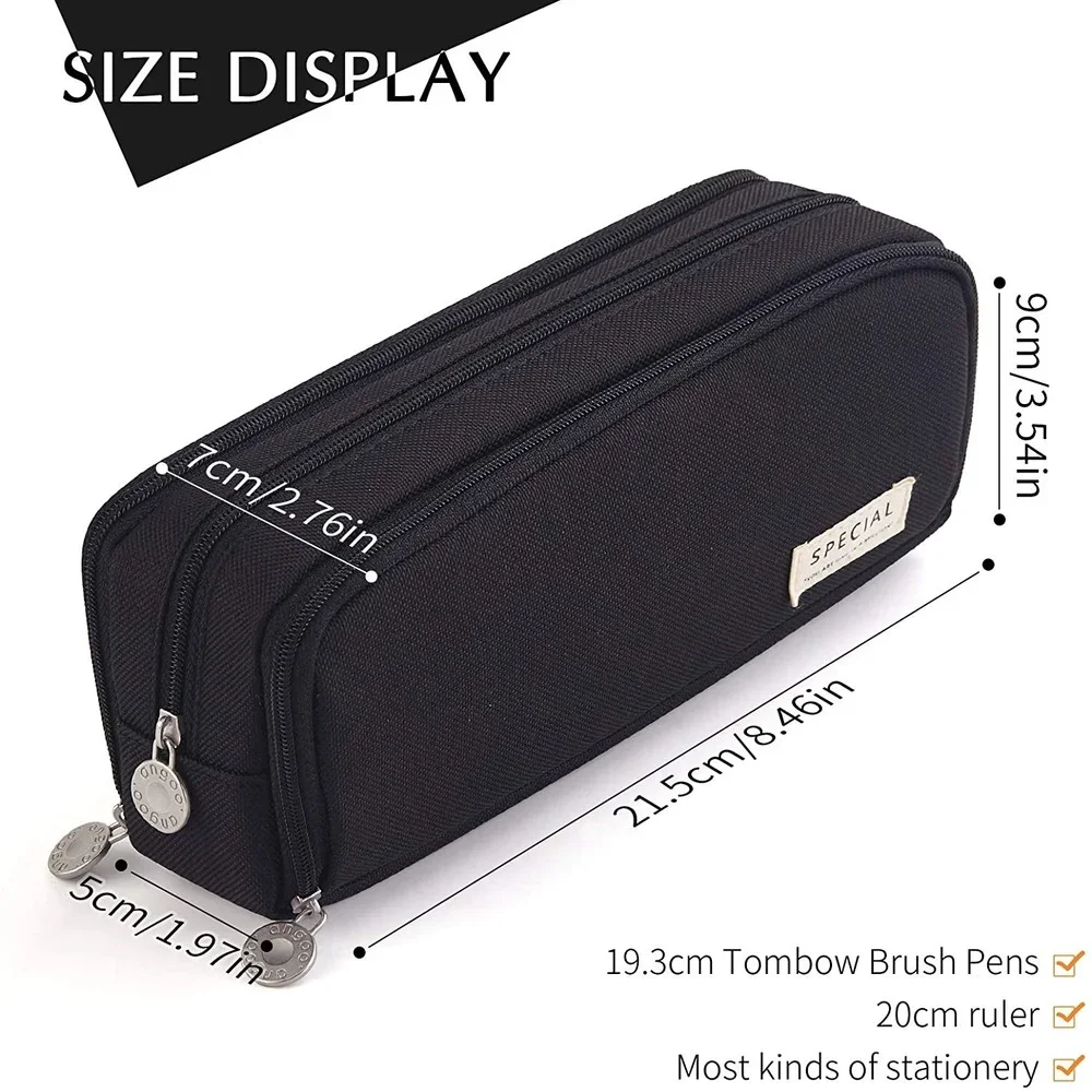 Pencil Case Kawaii Large Space Storage 3 Compartment Pouch Double Side Opened Student Stationery Desk Organizer School Supplies