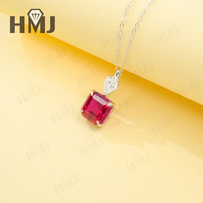 3,8/3,5 ct Laborgezüchteter Rubin/Saphir-Anhänger im Asscher-Schliff, 925er Sterlingsilber, Vintage-Stil, edler Schmuck für Damen, Hochzeit – Detail 15
