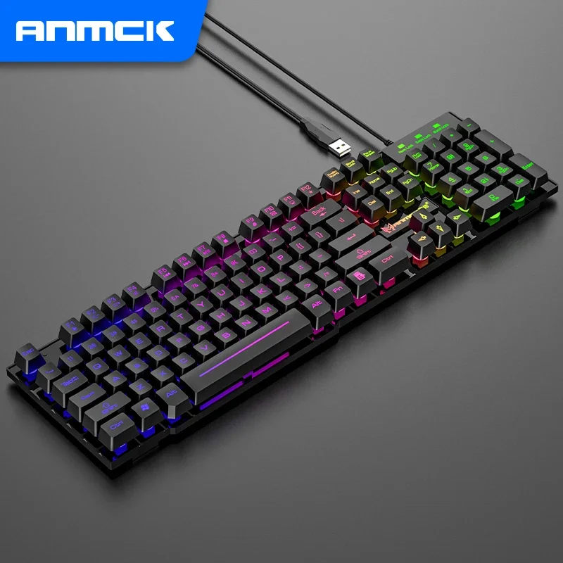 Anmck-Teclado mecánico con cable USB, 104 teclas, iluminación LED flotante, teclas para PC, portátil, Mac, escritorio, Gamer
