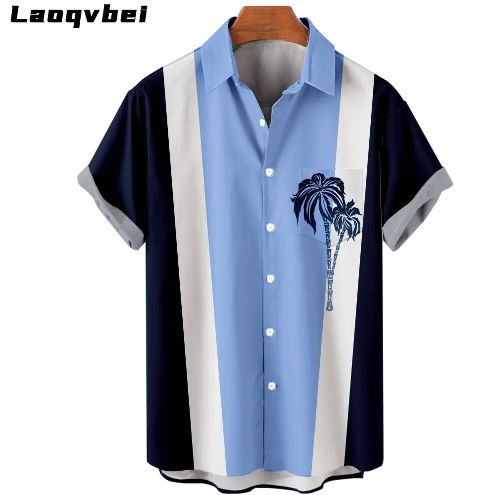

Many Colors Fashion Coconut Tree Print Stripe Oversized Holiday Hawaiian Casual Beach Shirt for Men Short Sleeve Top 4XL Blouse