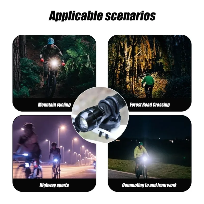 Bicycle Light Clip Holder 360° Degree Rotation Handlebar Clip for LED Flashlight Mountain Bike Front Flash Torch Light Bracket