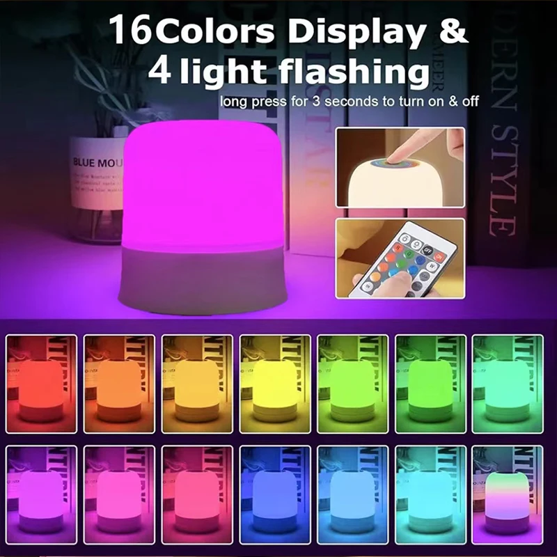 Portable Baby Night Light, Changing Lights for Nursery, Rechargeable for Kids, Touch Lamp & Remote Eye Caring Dimmable