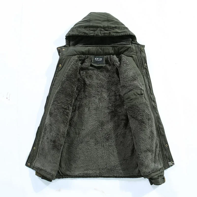 

Warm Casual Men Coats Male Parkas Military Man Fleece Down Jackets Hooded Long Outwear 4XL Winter
