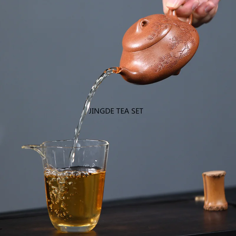 120ml Yixing Yixing Yixing Purple Clay Stone Spoon Teapot Hand Carved Pine Tree Beauty Kung Fu Tea Set