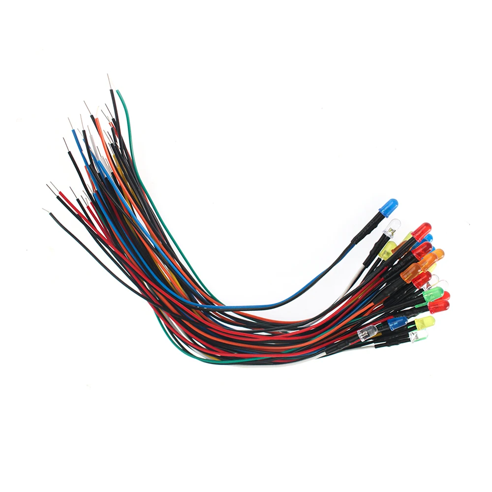 25/30/50pcs 12V 5mm Prewired LED Diodes Lights Kit Red/Green/Blue/White/Orange/Yellow Light Emitting Diodes 20cm for Arduino