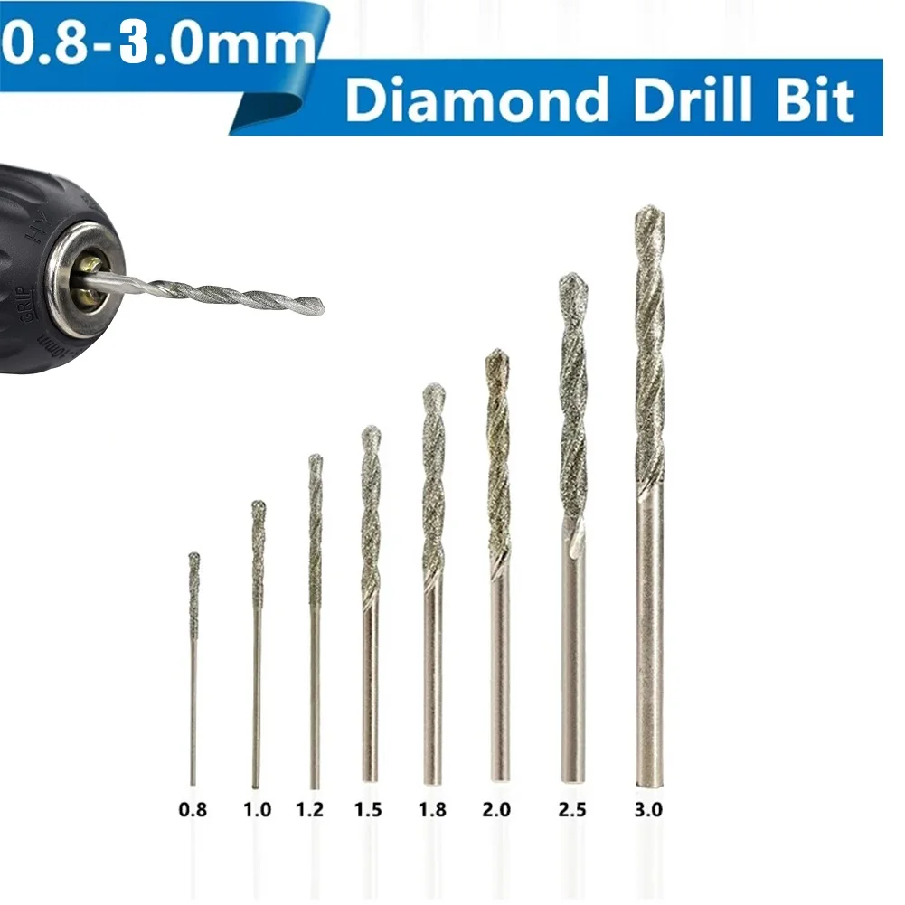 10pcs Diamond Coated Twist Drill Bits Set Needle High Speed Steel Polishing Power Tools For Glass Jewelry Agate Fine Drilling