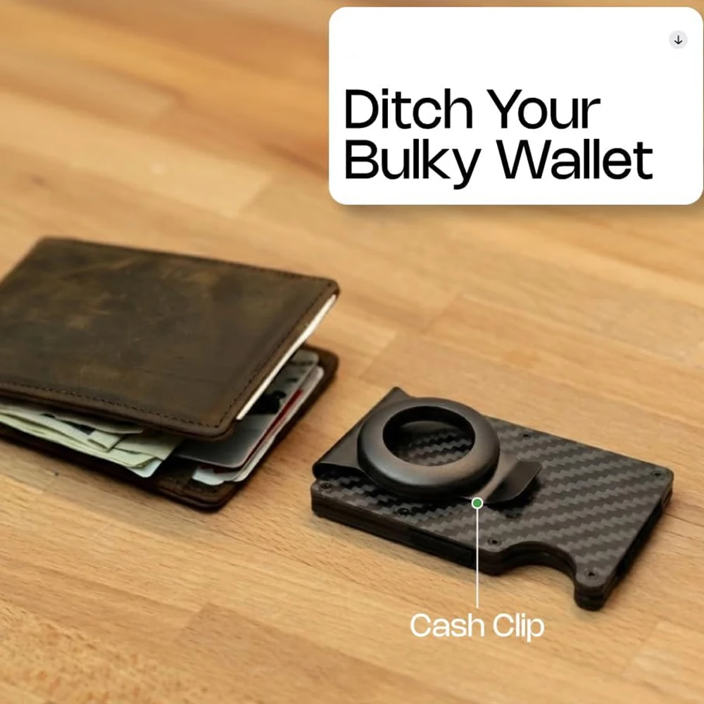 RFID-Blocking Minimalist Carbon-Fiber Wallet for Men, Lightweight Black Front-Pocket Design