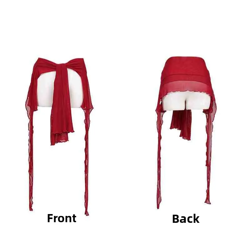 Red tassel mesh waistband