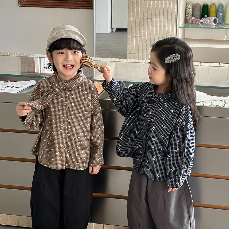 셔츠 2026 봄 여름 신상 아동복 한국 스타일 남아 여아 패션 센 레트로 긴팔 꽃무늬 셔츠