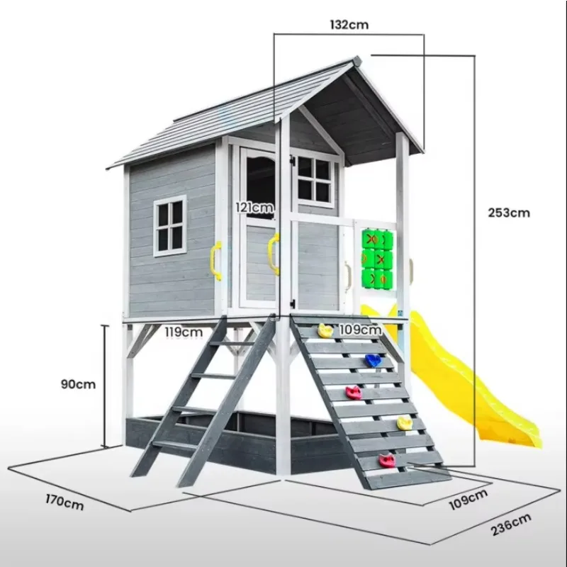 รูปสินค้า บ้านไม้เล่นกลางแจ้ง พร้อมสไลเดอร์และกระบะทราย