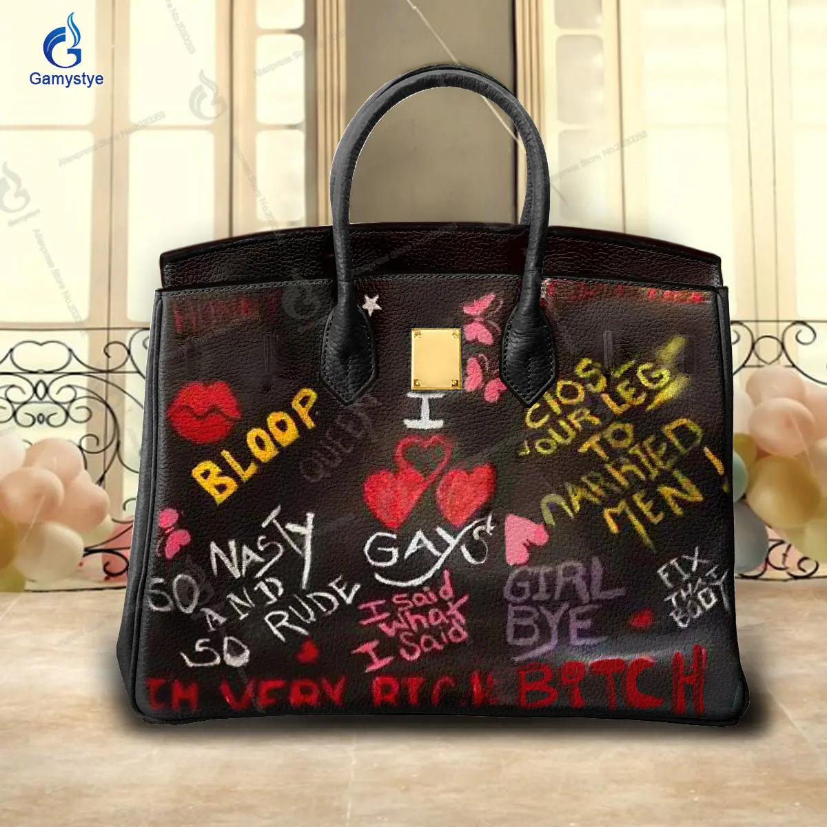 

Private Customized Art Graffiti Large-Capacity One-shoulder Messenger Handbag Women Genuine Leather Handbags Cowhide Totes