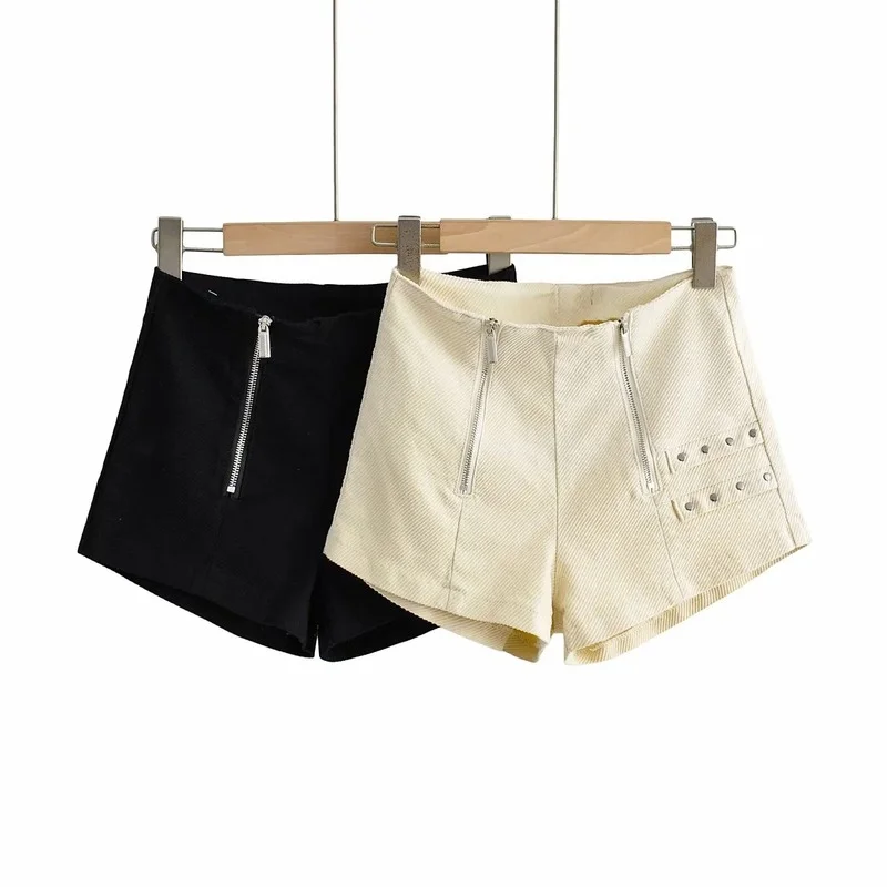 Women's High Waist Denim Shorts, Sexy Skinny Shorts, Double Zipper, Casual Daily Aesthetic Streetwear, Plus Size, Black, Summer