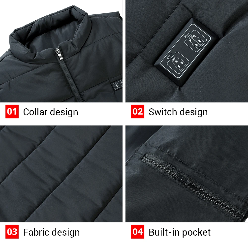 New 8 Places Heated Vest Men Women Usb Heated Jacket Heating Thermal Clothing Hunting Winter Fashion Heat Waterproof Jacket