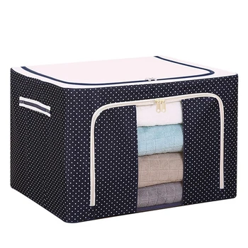 Fabric Large Steel Storage Box With Steel Frame Folding Bag Clear Zipper For Clothes 1