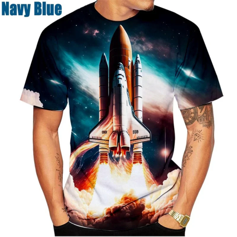 Moda Manica Corta Uomo Donna 3D Space Shuttle T Shirt Divertente Stampato Rocket Spacesuit T Shirt