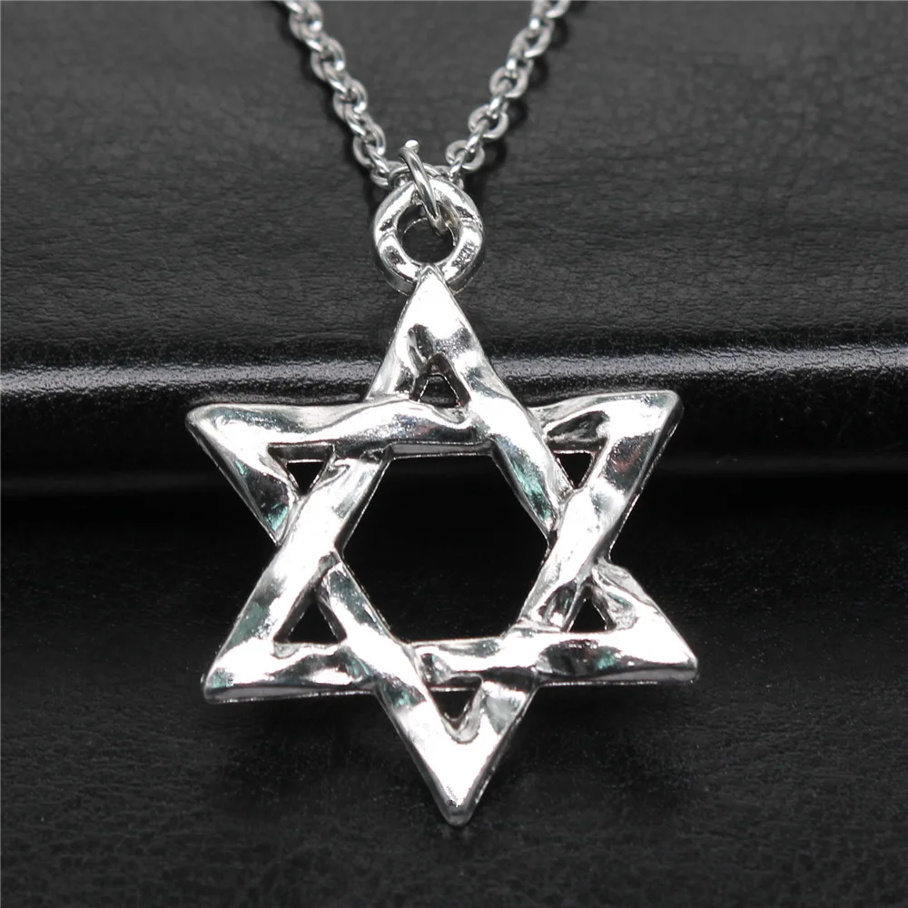 Fashion Vintage Antique Silver Color 45x38mm Star Of David Pendant Necklace For Women Men Long Chain Trendy Jewelry Accessories