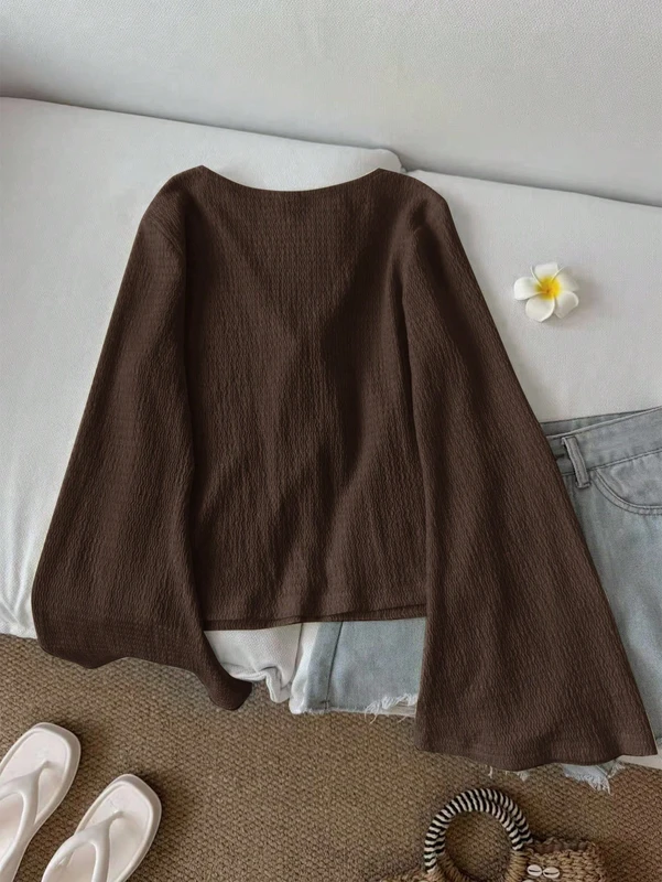 Women' Solid Color Tie Front Semi-Fitted