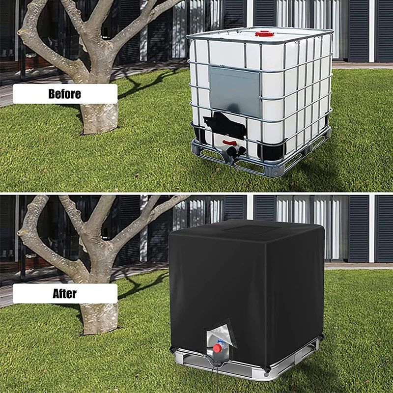 IBC Tote Cover Suitable For 1000L 800L 600L 300L IBC Tank Container Black Sunshade Waterproof Protective Hood Water Tank Cover