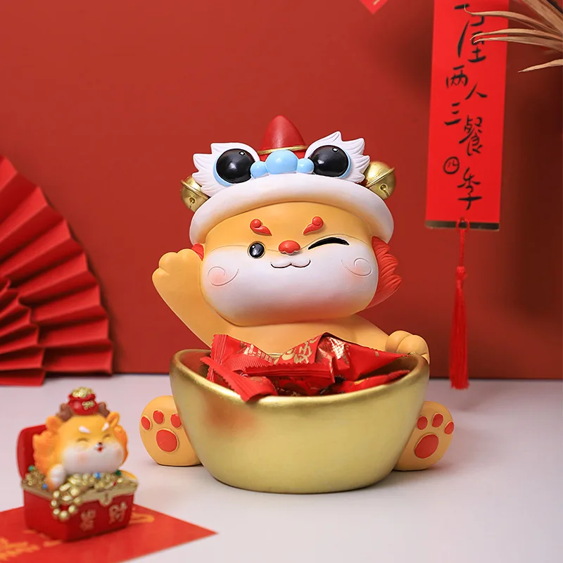 

2024 Chinese Dragon Lion Dance Cute Key Holder Statue Sculpture Storage Statues for Living Room Decoration Desk Foyer Home Decor