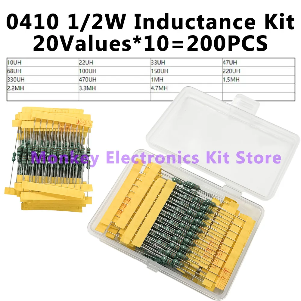 Inductor Assortment Kit 1Set 200PCS 1UH-4.7MH 20values DIP Inductance Color Ring