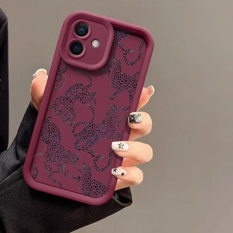 Pink Leopard Print Shockproof Soft Silicon Phone Case - Cute Animal Design Cover