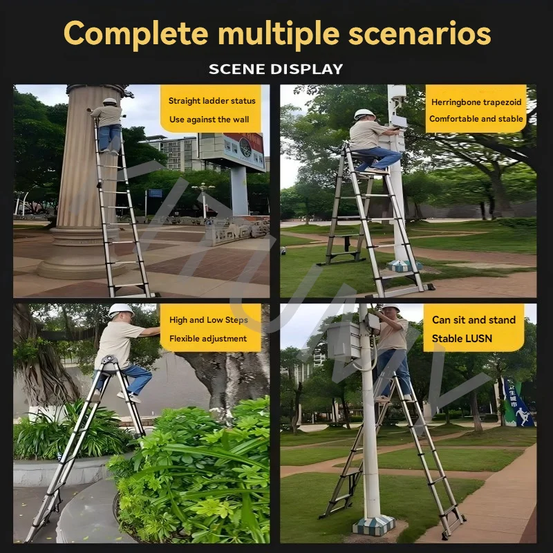 Stainless Steel Telescopic Ladder Multi Home Use Herringbone Ladder Portable Folding Bamboo Lifting Step