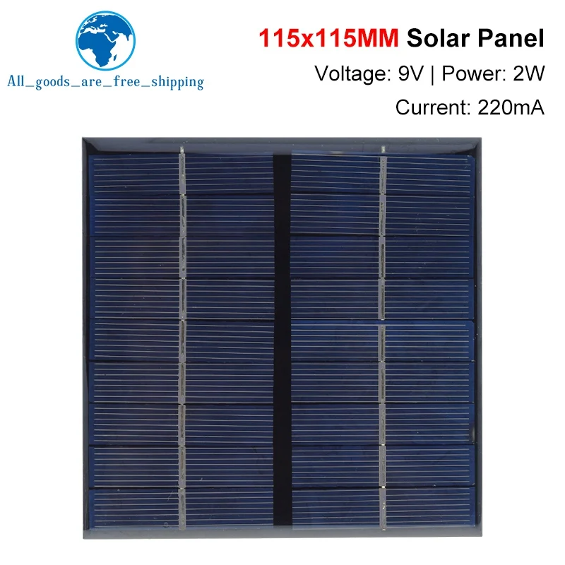 9V 2W 220Ma Pannello Solare 115 X115Mm Mini Sistema Solare Fai Da Te Per Caricabatterie Per Telefoni Cellulari A Batteria Cella Solare Portatile