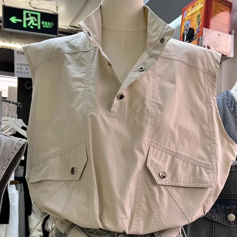 

High waisted drawstring work suit jumpsuit for women's 2024 summer stand up collar flying sleeve shirt summer