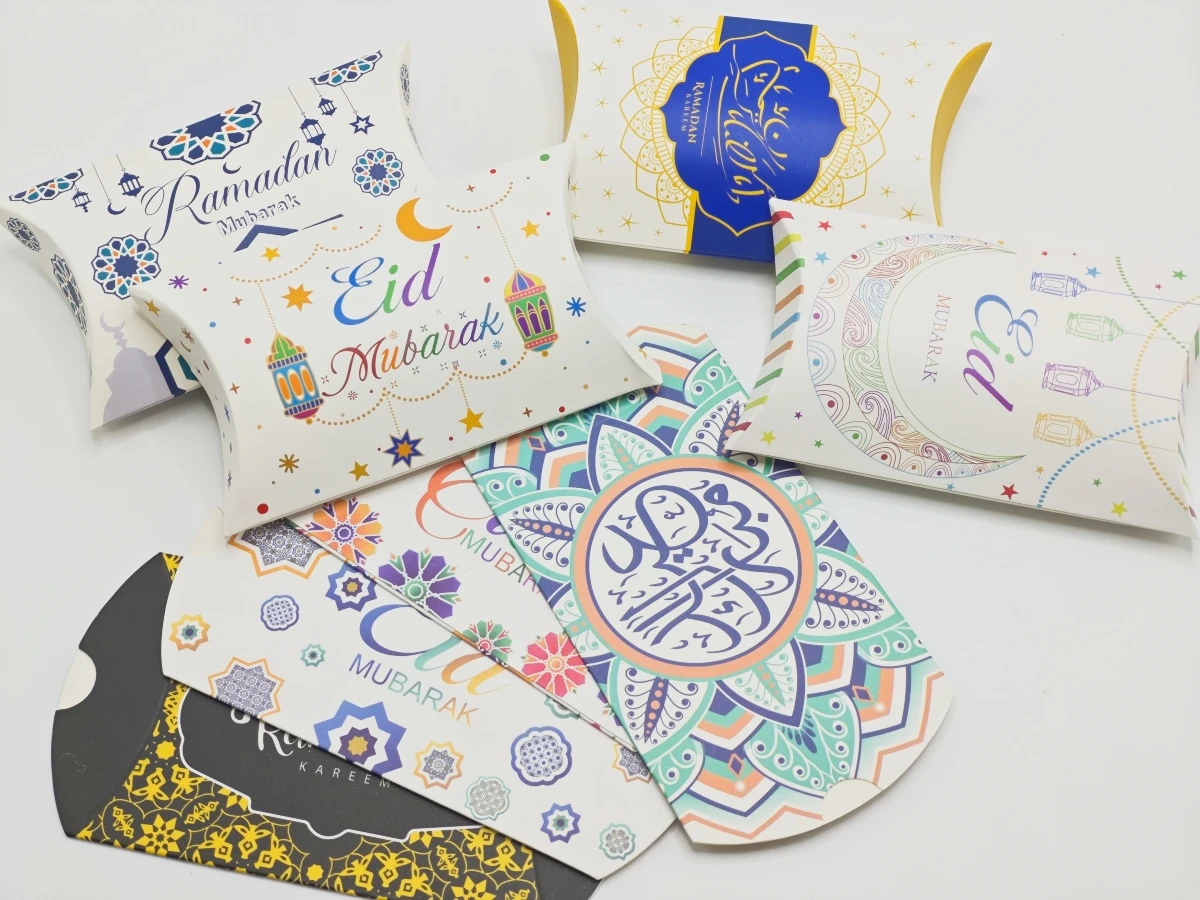 10pcs Eid Mubarak Gift Bag Box Pillow Candy Cookie Chocolate Paper Box Ramadan Kareem Decoration Islam Muslim Party Gift Decor