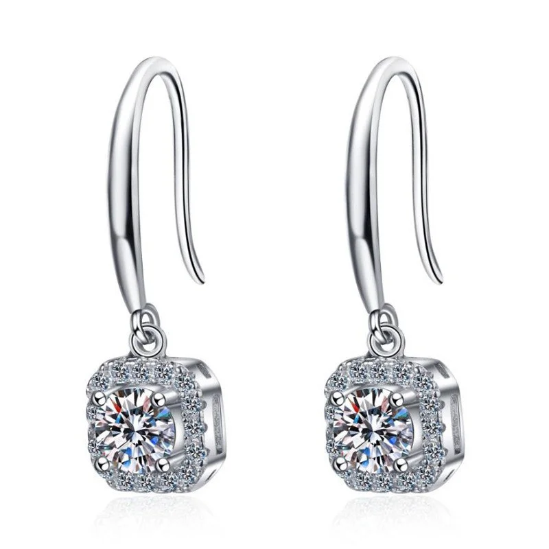 

ZFSILVER Trendy Fashion 925 Silver Color D White Moissanite Fine Dangle Square Earring Women Accessories Party Jewelry Gift E043