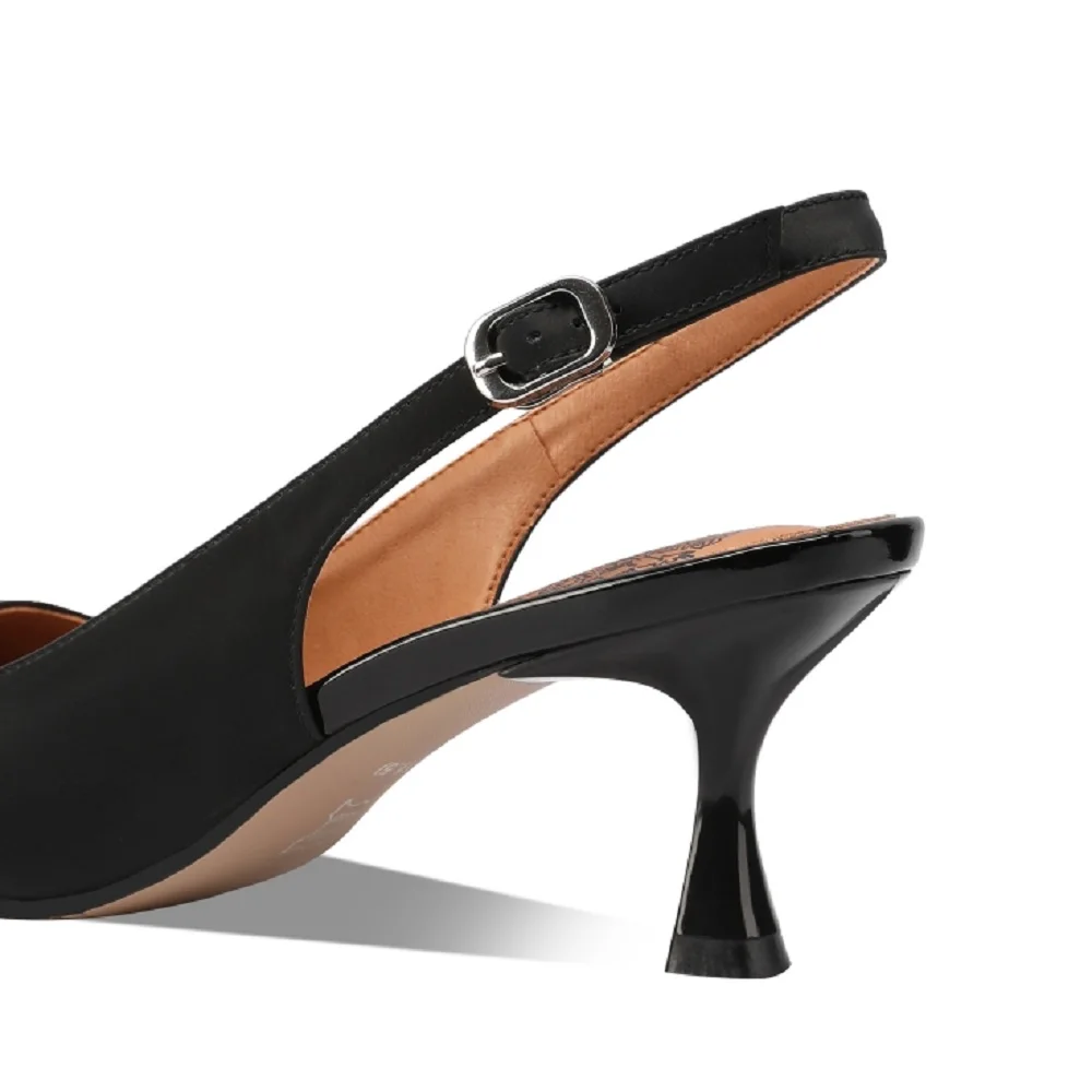 【JOCHEBED HU】Casual Women's Brand Genuine Leather Pointed toe Pumps Solid Slingbacks Comfortable Thin Heels Office Shoes 33-43